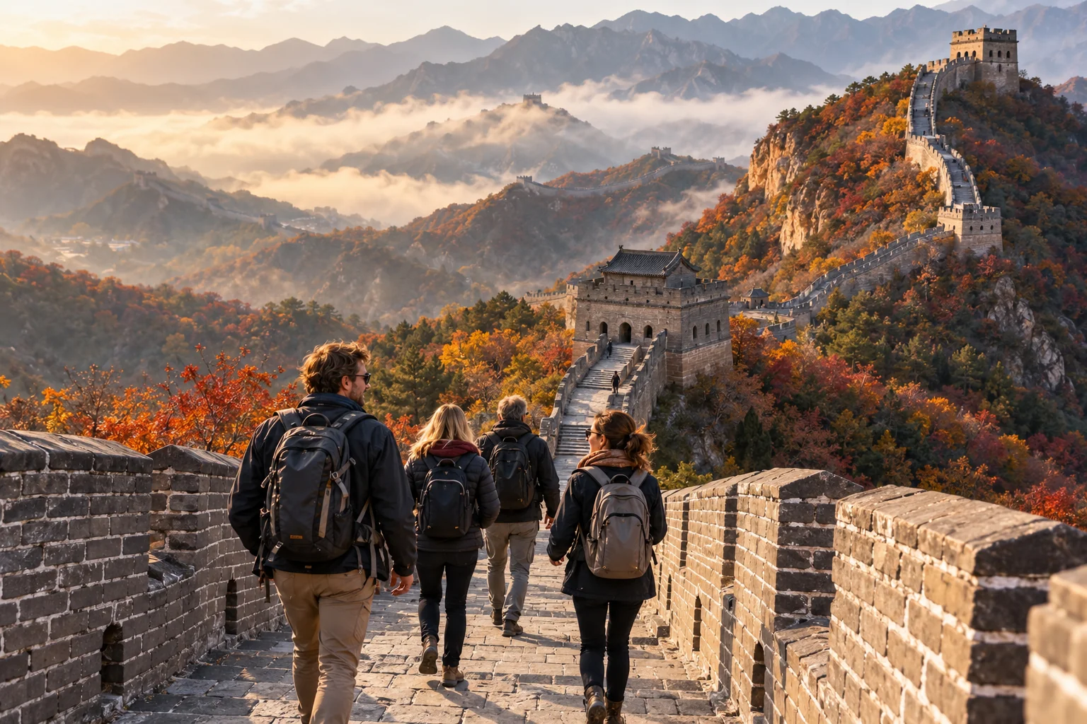Gruppo di viaggiatori sulla Grande Muraglia, immagine illustrativa