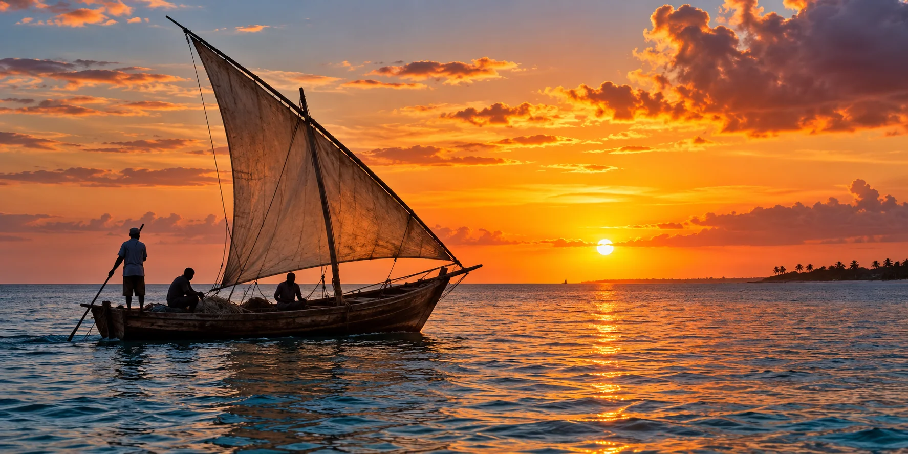 Una barca tradizionale al tramonto