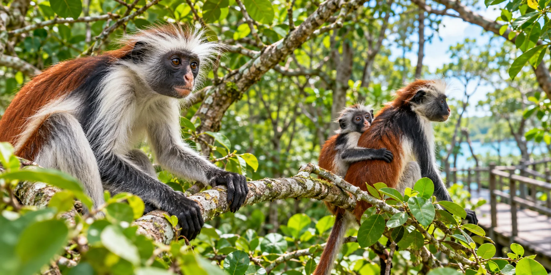 Scimmie colobo nella foresta di Jozani