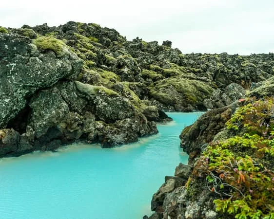 Acque azzurre tra rocce laviche a Reykjanes